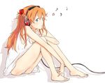  barefoot blue_eyes feet full_body hands_on_feet headphones listening_to_music long_hair musical_note nakasima-syouta neon_genesis_evangelion orange_hair panties simple_background sitting smile solo souryuu_asuka_langley striped striped_panties tank_top underwear 