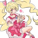  bad_id bad_pixiv_id blonde_hair boots bow choker corset cure_peach eyelashes fresh_precure! hair_ornament hairpin heart heart_hair_ornament heart_hands ichihara2929 knee_boots long_hair magical_girl momozono_love pink_bow pink_choker pink_eyes pink_footwear precure simple_background skirt smile solo twintails white_background wrist_cuffs 