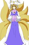  fox_tail hands_in_opposite_sleeves multiple_tails simple_background solo tail touhou white_background yakumo_ran yu-ves 