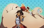  3girls \m/ animal avatar_(series) bald bear black_hair brown_hair child dark_skin dog fusion hair_bun hair_tubes hand_on_hip ikki jinora korra meelo multiple_boys multiple_girls naga_(avatar) polar_bear polar_bear_dog ponytail qianshan tail tenzin_(avatar) the_legend_of_korra vambraces 