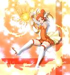  bad_id bad_pixiv_id bike_shorts boots cure_sunny fire full_body hair_bun hino_akane_(smile_precure!) magical_girl nemurimangetsu orange_(color) orange_background orange_eyes orange_hair orange_skirt precure short_hair shorts shorts_under_skirt skirt smile_precure! solo thigh_boots thighhighs white_legwear 