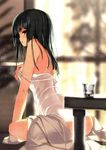  bare_shoulders black_eyes black_hair breasts highres long_hair looking_at_viewer original parted_lips refeia scan scan_artifacts see-through_silhouette sideboob sitting skirt small_breasts solo undressing wet white_skirt 
