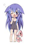  ;o acchi_kocchi blue_hair blush child fang guchurimu_genrishugi highres long_hair miniwa_tsumiki one_eye_closed open_mouth purple_eyes solo stuffed_animal stuffed_bunny stuffed_toy white_background yawning younger 