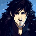  a_song_of_ice_and_fire black_hair exmakina facial_hair grey_eyes jon_snow lowres male_focus scar solo stubble 