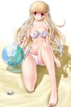  bad_id bad_pixiv_id ball beachball bikini blonde_hair clarissa_satsuki_maezono highres honeycoming_royalsweet long_hair miharin pink_eyes ribbon solo swimsuit 