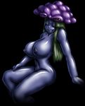  big_breasts black_background black_nipples blue_nipples breasts eyes_closed female green_hair grey_body grey_skin hair happy kaiju lips long_hair looking_at_viewer marauder6272 matango montana mushroom nipples not_furry nude plain_background pose red_eyes shiny simple_background sitting solo 