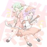  animal_ears choujuu_gigaku dress green_hair guitar hat highres instrument kasodani_kyouko multiple_girls mystia_lorelei one_eye_closed pink_hair shino_megumi short_hair touhou 