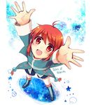  :d akamomo bad_id bad_pixiv_id boots copyright_name from_above knee_boots male_focus mao_(tales) open_mouth outstretched_arms red_eyes red_hair smile solo star tales_of_(series) tales_of_rebirth 