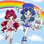  blue_hair bow chypre_(heartcatch_precure!) coffret_(heartcatch_precure!) color_connection cosplay fine fine_(cosplay) fushigiboshi_no_futago_hime hanasaki_tsubomi hat heartcatch_precure! kurumi_erika multiple_girls pantyhose pink_bow precure puni_(artist) rainbow red_hair red_skirt rein rein_(cosplay) skirt white_legwear 