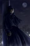  bandages city cityscape darkman_(movie) full_moon hat male_focus moon night scar solo trench_coat 