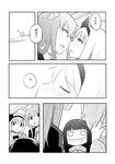  animal_ears blush bunny_ears closed_eyes comic greyscale hairband houraisan_kaguya konpaku_youmu monochrome multiple_girls necktie reisen_udongein_inaba touhou translated troll_face yoekosukii yuri 