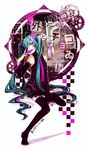  aqua_hair boots detached_sleeves hair_over_one_eye hatsune_miku kusare_gedou_to_chokorewito_(vocaloid) long_hair necktie open_mouth pink_eyes sitting skirt solo thigh_boots thighhighs twintails very_long_hair vocaloid vocaloid_(lat-type_ver) yosakuh 