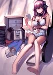  bad_id bad_pixiv_id bare_legs bare_shoulders barefoot breasts bustier cd choker cleavage headphones highres large_breasts long_hair navel nitroplus panties parted_lips pink_eyes pink_hair sitting solo super_sonico underwear white_panties yykuaixian 