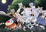  4boys absurdres animal_ears blue_eyes furry highres midriff multiple_boys multiple_girls navel pixiv_fantasia pixiv_fantasia_sword_regalia red_eyes silver_hair tail thighhighs weapon white_hair wolf_ears wolf_tail wolflong yellow_eyes 