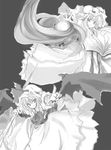  book greyscale long_hair monochrome multiple_girls patchouli_knowledge remilia_scarlet short_hair simple_background touhou yu-ves 