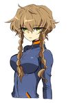  amane_suzuha braid breasts brown_hair green_eyes jacket long_hair medium_breasts open-mail solo steins;gate track_jacket twin_braids 