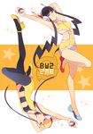  armpits arms_up azuki_neko bad_id bad_pixiv_id bandeau bangs bare_legs bare_shoulders black_hair black_legwear blonde_hair blue_eyes blunt_bangs choker copyright_name directional_arrow dual_persona gym_leader halterneck headphones high_heels holding holding_poke_ball kamitsure_(pokemon) legs long_hair looking_at_viewer midriff multiple_girls no_socks pantyhose poke_ball pokemon pokemon_(game) pokemon_bw pokemon_bw2 rotational_symmetry shoes short_hair sidelocks smile sparkle star time_paradox very_long_hair 