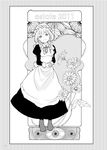  art_nouveau boots braid flower greyscale kingfrogs maid maid_ane_(maoyuu) maid_headdress maoyuu_maou_yuusha monochrome smile twin_braids 