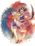  bad_id bad_pixiv_id blonde_hair blue_eyes bow braid flandre_scarlet flower hair_bow hat high_heels hug izayoi_sakuya lavender_hair maid maid_headdress mary_janes multiple_girls open_mouth plant red_eyes remilia_scarlet rose shoes short_hair siblings sisters skoooon smile thorns touhou twin_braids vines wings wrist_cuffs 