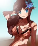  ageha bikini blue_(pokemon) blue_eyes breasts brown_hair cleavage large_breasts long_hair pokemon solo swimsuit 