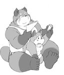  ?? age_difference anthro canine chubby cub duo gay greyscale kemono male mammal monochrome monokuro426 plain_background size_difference unknown_species white_background young 
