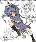  ball_and_chain blue_hair harukaze_unipo injury missing_eye nagai_gojitsudan_no_nechronica one-eyed plant red_eyes school_uniform short_hair undead vines 