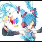  aqua_hair bad_id bad_pixiv_id closed_eyes detached_sleeves floating_hair hatsune_miku headphones letterboxed long_hair necktie solo twintails vocaloid 