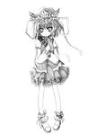  absurdres greyscale highres kurona looking_at_viewer monochrome no_nose ribbon rod_of_remorse shiki_eiki short_hair simple_background skirt solo touhou white_background 