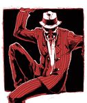  bad_id bad_pixiv_id fedora formal gloves hat looking_at_viewer male_focus mask monochrome picoheads pinstripe_pattern red rorschach sitting solo striped suit watchmen 