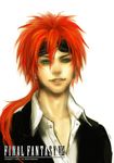  blue_eyes copyright_name final_fantasy final_fantasy_vii formal j_(onose1213) jewelry long_hair male_focus ponytail red_hair reno single_earring solo suit sunglasses 