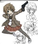  brown_hair coat green_eyes gun harukaze_unipo nagai_gojitsudan_no_nechronica pantyhose short_hair undead weapon 