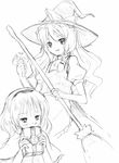  alice_margatroid greyscale hat kirisame_marisa michii_yuuki monochrome multiple_girls sketch touhou witch_hat 