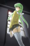  ass bangs c.c. code_geass green_hair highres long_hair nishimura_takashi panties pantyshot solo thighhighs underwear 