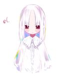  albino bangs blush character_name child closed_mouth el_(sound_horizon) elysion frown long_hair long_sleeves looking_at_viewer parted_bangs red_eyes sanada_taketo simple_background solo sound_horizon upper_body white_background white_hair 
