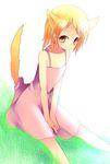  animal_ears blonde_hair dress fox_ears higurashi_no_naku_koro_ni short_hair solo subaru_(yachika) tail tanashi_miyoko yellow_eyes 