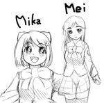  etou_mei gakuen_utopia_manabi_straight! greyscale inamori_mika lowres monochrome multiple_girls seiou_gakuen_school_uniform sketch thighhighs 