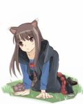  animal_ears bangs holo long_hair lowres michael solo spice_and_wolf wolf_ears 