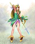  blonde_hair blue_eyes long_hair low-tied_long_hair micchii_(mitchiee) polearm riesz seiken_densetsu seiken_densetsu_3 solo spear weapon 