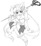  animal_ears arcueid_brunestud bare_shoulders boots breasts cat_ears cleavage crescent crescent_hair_ornament dress face greyscale hair_ornament large_breasts magical_girl monochrome phantas-moon short_hair solo strapless strapless_dress thigh_boots thighhighs tsukihime wand yamaguchi_homupe 