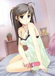  bed cellphone chemise long_hair original phone solo strap_slip yurikuta_tsukumi 