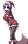  asakura_ryouko christmas hat long_hair long_sleeves pantyhose purple_eyes purple_hair santa_costume santa_hat solo suzumiya_haruhi_no_yuuutsu tokyo_(great_akuta) 