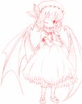  bat_wings hat michii_yuuki mob_cap monochrome red remilia_scarlet short_hair simple_background sketch solo touhou white_background wings 