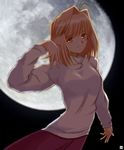  arcueid_brunestud blonde_hair full_moon hair_tucking hana_(hana_mo_arashi_mo) long_skirt moon purple_skirt red_eyes short_hair skirt solo sweater tsukihime turtleneck 