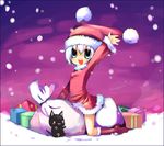  :d animal artist_request black_cat blush bobblehat box cat christmas full_body fur_trim gift gift_box green_eyes long_sleeves looking_at_viewer open_mouth original pointy_ears sack santa_costume short_hair silver_hair simple_background smile solo straddling upright_straddle 