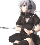  bangs black_dress bracelet dress headphones jewelry miniskirt music nagato_yuki nilitsu short_hair silver_hair skirt solo suzumiya_haruhi_no_yuuutsu thighhighs zettai_ryouiki 