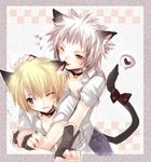  animal_ears artist_request cat_ears catboy collar copyright_request ear_licking fingerless_gloves gloves licking lowres male_focus multiple_boys ribbon tail tail_ribbon yaoi 