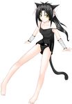  animal_ears barefoot black_hair cat_ears copyright_request feet hagane_soushi panties solo tail underwear yellow_eyes 