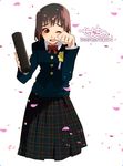 cherry_blossoms chiba_sadoru graduation happy original plaid plaid_skirt school_uniform skirt solo tears 