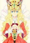  agahari blonde_hair blue_eyes crown frills isekai_no_seikishi_monogatari jewelry lashara_earth_xxviii necklace scepter solo 