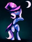  blue_hair cape clothing cutie_mark equine female friendship_is_magic hair hat horn horse kohtek long_hair mammal moon my_little_pony night outside pony purple_eyes solo stars trixie_(mlp) unicorn wizard_hat 